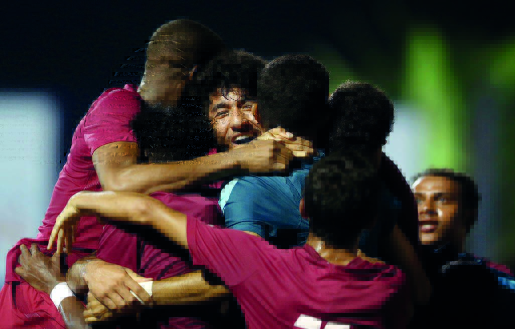 Qatar U-19 players celebrate after Mohammed Waad  scored their winning goal against Valenciana in their opening match of the COTIF International Tournament in L’ Alcudia, Valencia, Spain on Saturday. 