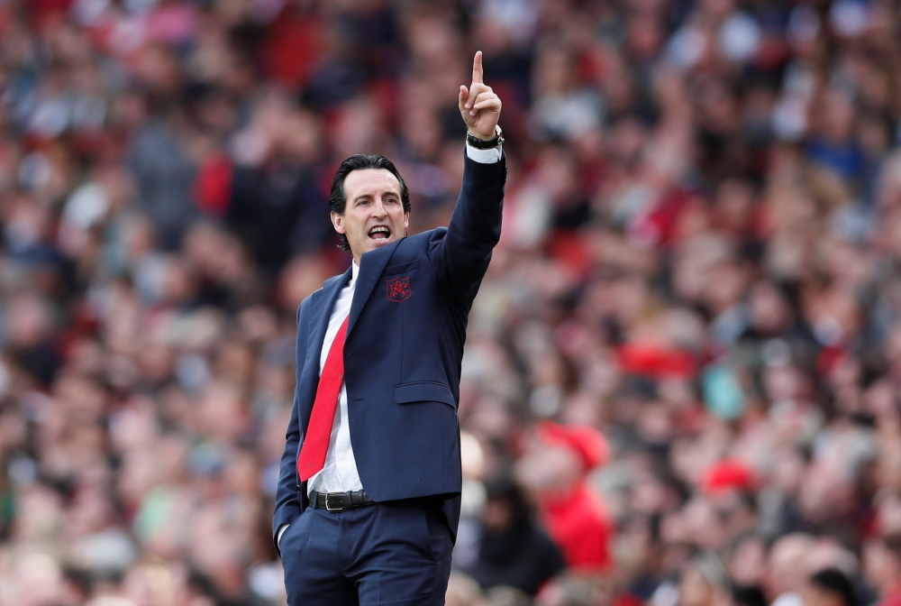 Arsenal manager Unai Emery celebrates after their second goal REUTERS/David Klein 