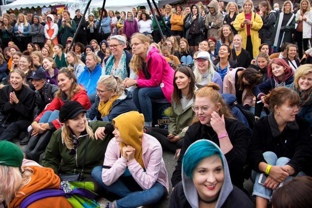 Women attend the Statement Festival at Bananpiren in Gothenburg, Sweden, on August 31, 2018. Held in Sweden's second-largest city of Gothenburg, the two-day Statement Festival, forbids men but not transgender people. AFP / TT News Agency / Frida Winter
 