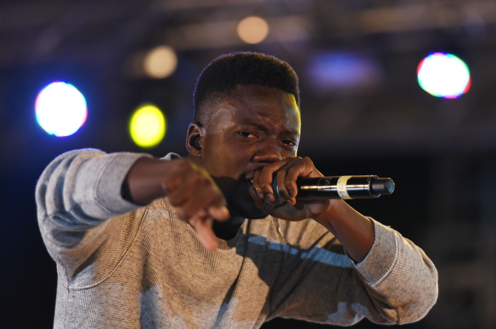 Ivorian rapper Bop de Narr performs on stage, on August 24, 2018, during Festi Primud 2018 urban culture festival in Abidjan. AFP / Sia KAMBOU