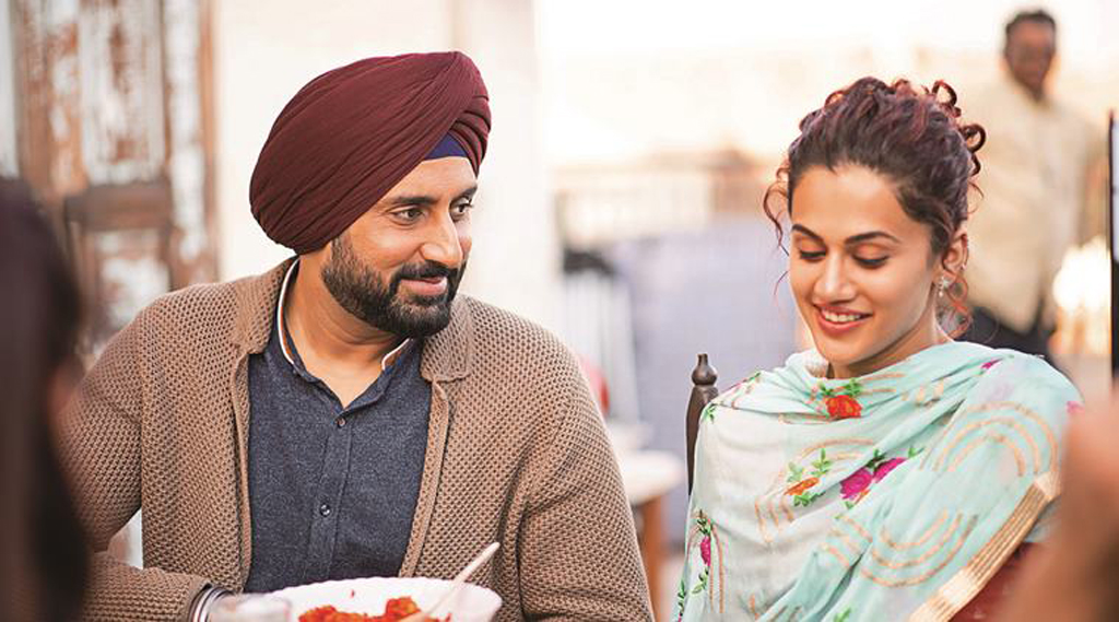 Still of the actors Abhishek Bachchan and Taapsee Pannu (R) taken from the movie Manmarziyaan.