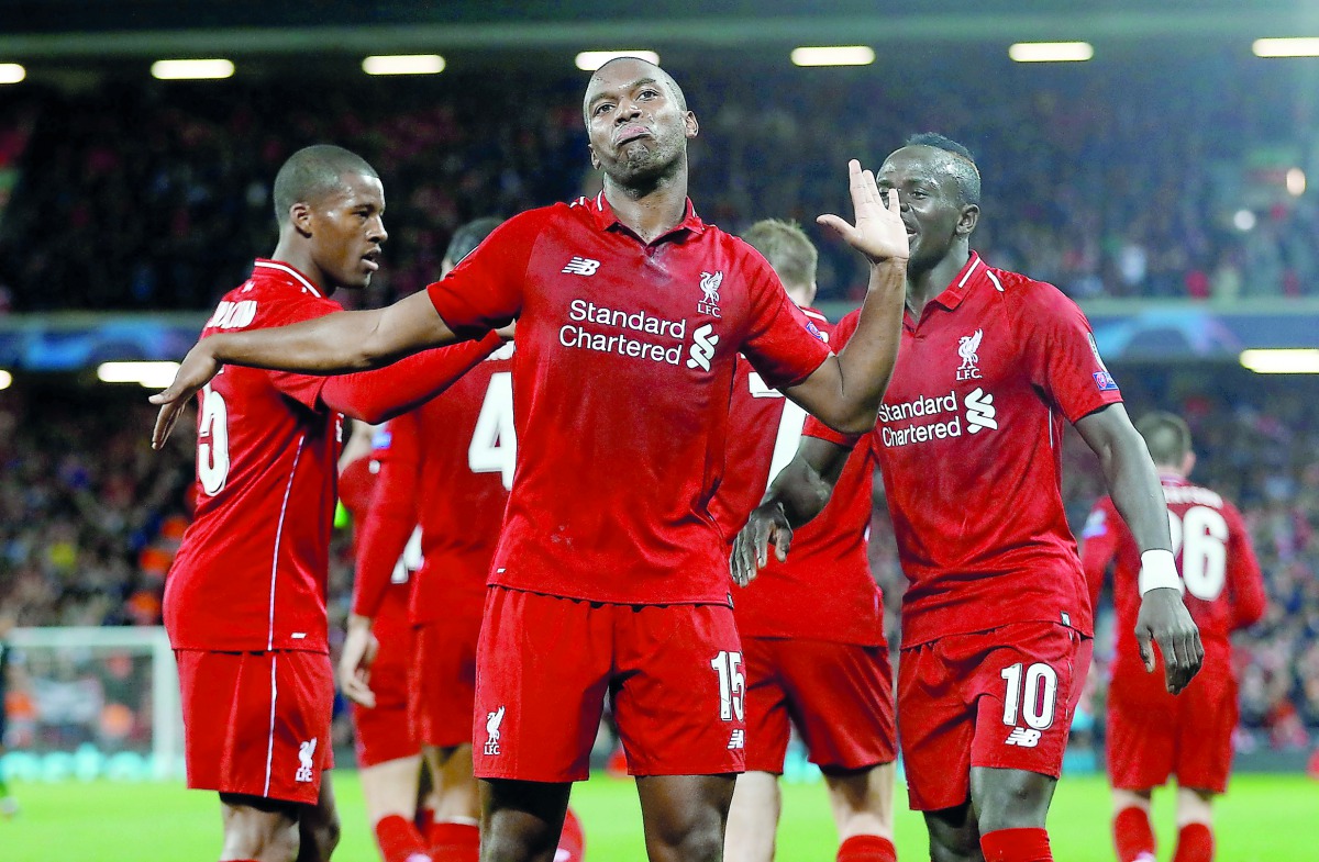  Liverpool's Daniel Sturridge celebrates scoring their first goal. Reuters/Phil Noble