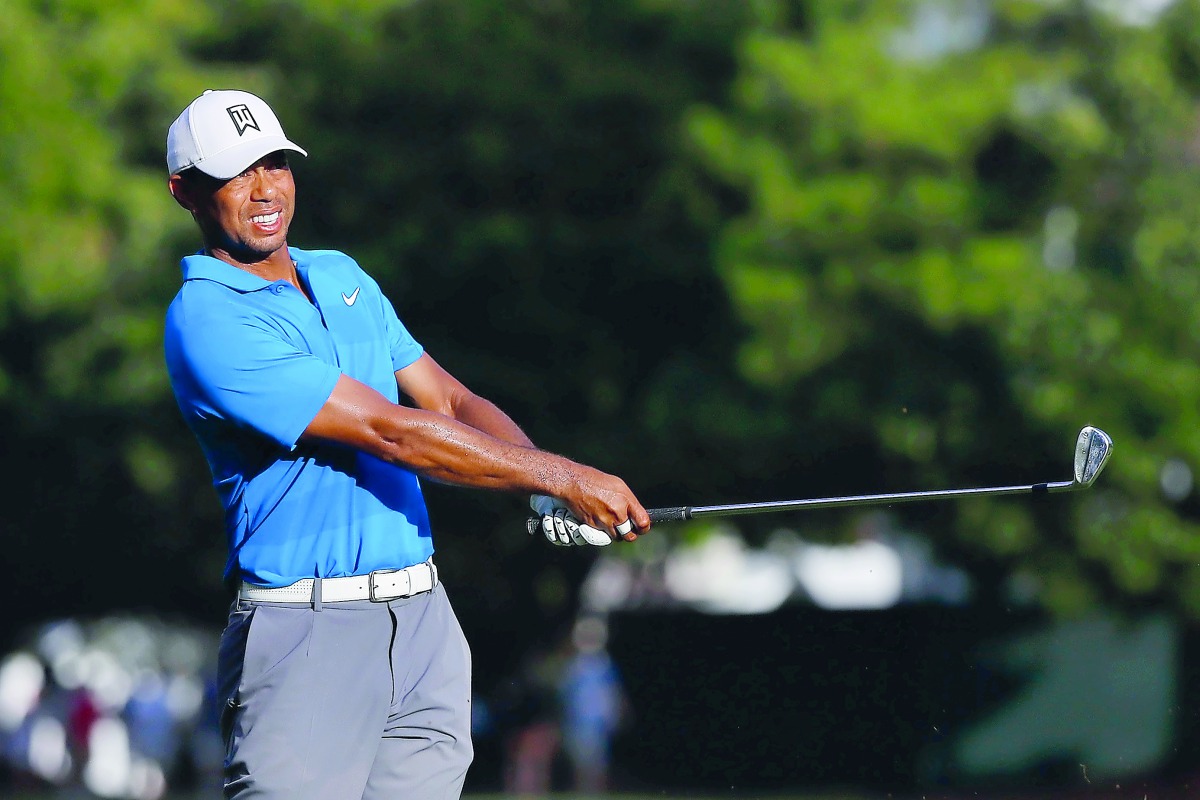Tiger Woods of the United States reacts on the 16th hole during the third round of the Tour Championship at East Lake Golf Club in Atlanta, Georgia on Saturday.