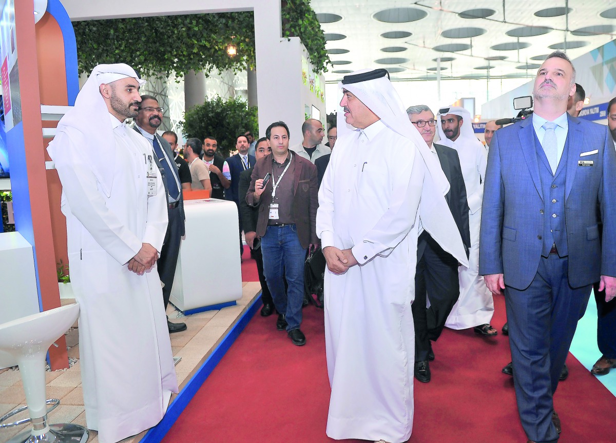 H E Mohamed bin Abdullah Al Rumaihi, Minister of Municipality and Environment, speaks to some of the exhibitors as he tours ‘The Big 5 Qatar’ expo with other officials at DECC yesterday. Pic: Baher Amin/The Peninsula