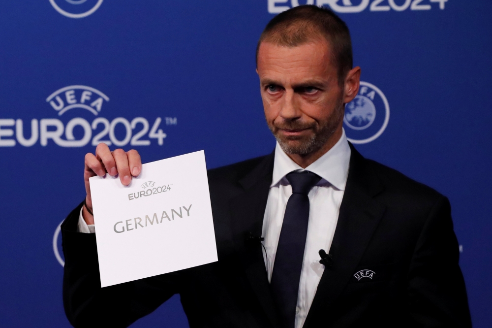 UEFA President Aleksander Ceferin unveils the host nation for Euro 2024 during the announcement REUTERS/Denis Balibouse