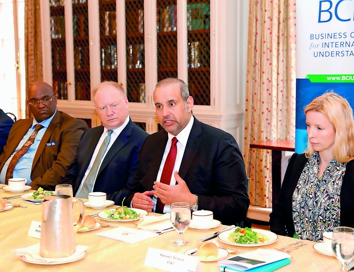 H E Sheikh Ahmed bin Jassim Al Thani (second right), Minister of Economy and Commerce, participated in a roundtable organised by the Business Council for International Understanding at Harvard Club on the sidelines of Qatar’s participation in the 73rd ses