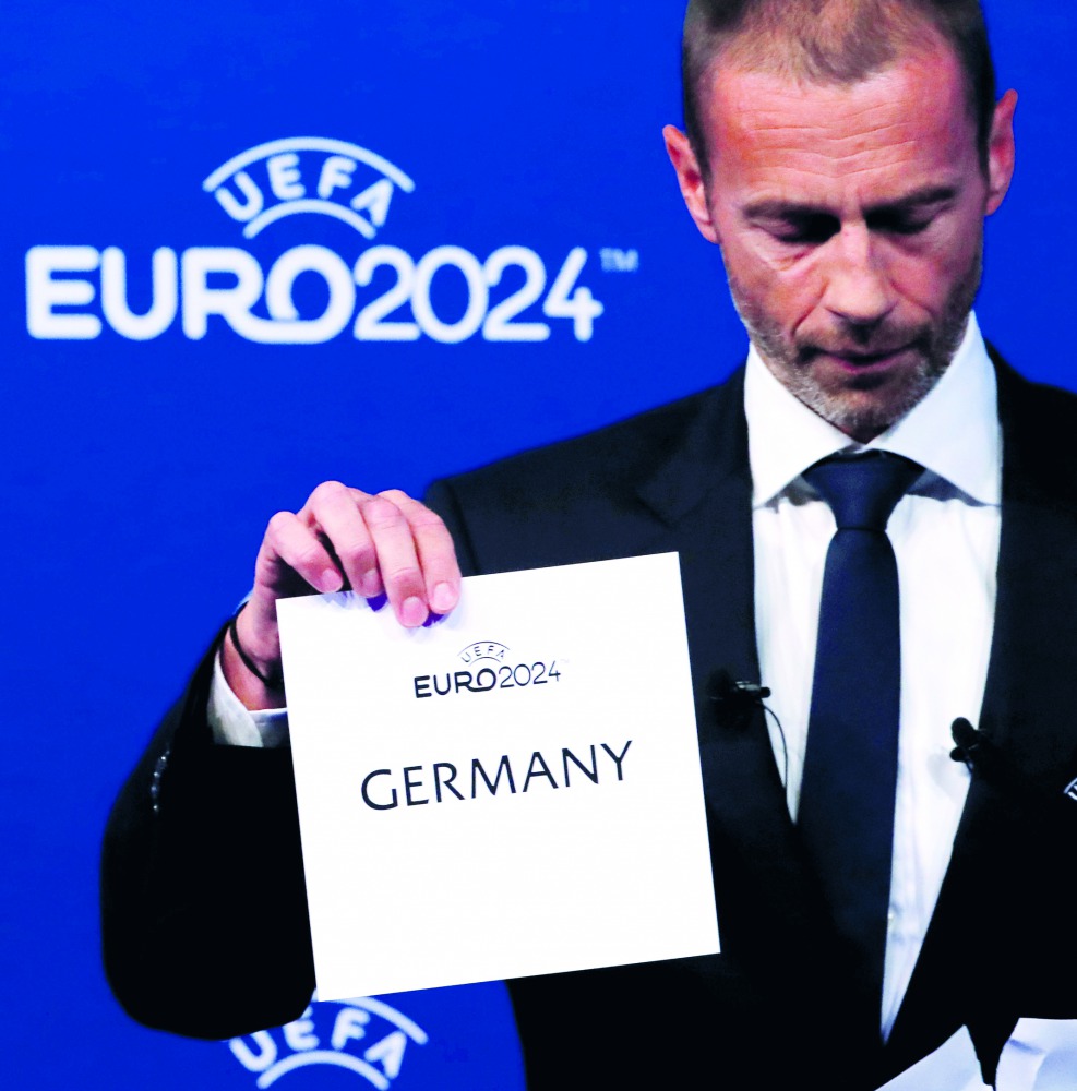 EFA President Aleksander Ceferin unveils the host nation for Euro 2024 during the announcement. Reuters/Denis Balibouse