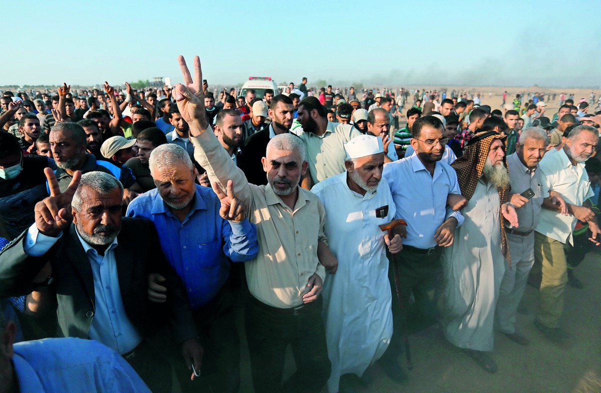  Leader of Hamas in the Gaza Strip, Yahya Sinwar takes part in the 