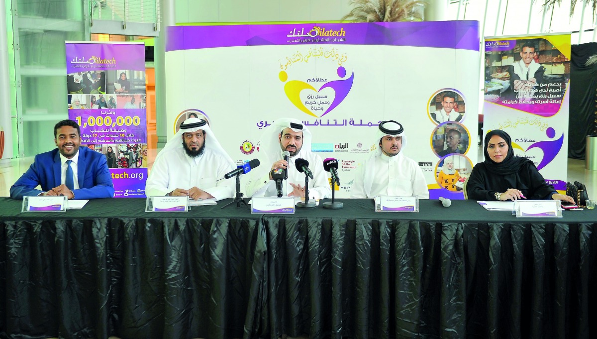 The officials and youth representatives during a press conference held to launch the charity campaign at The Gate Mall, yesterday. PIC: Abdul Basit / The Peninsula