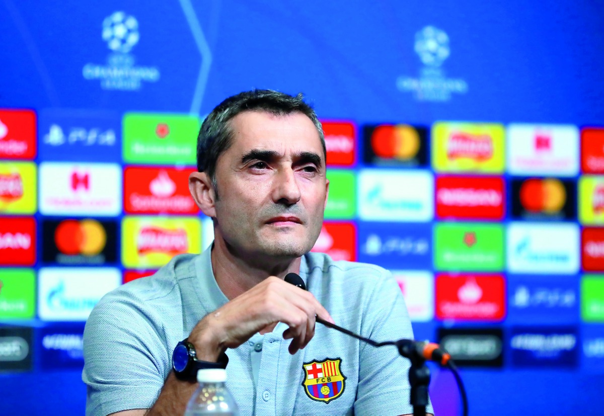 Barcelona coach Ernesto Valverde during the press conference. Action Images/Reuters/Andrew Couldridge