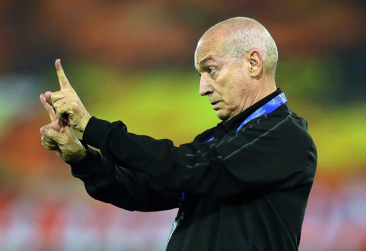 Al Sadd’s head coach Jesualdo Ferreira of Portugal gestures during the AFC Champions League semi-final first leg match against Persepolis FC at the Jassim Bin Hamad Stadium in Doha on Tuesday. 