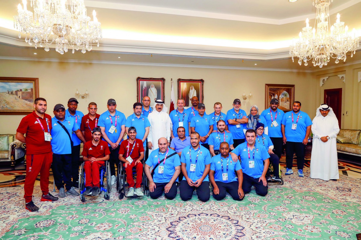 Team Qatar which is taking part in the  Asian Para Games in Jakarta pose for a group picture.