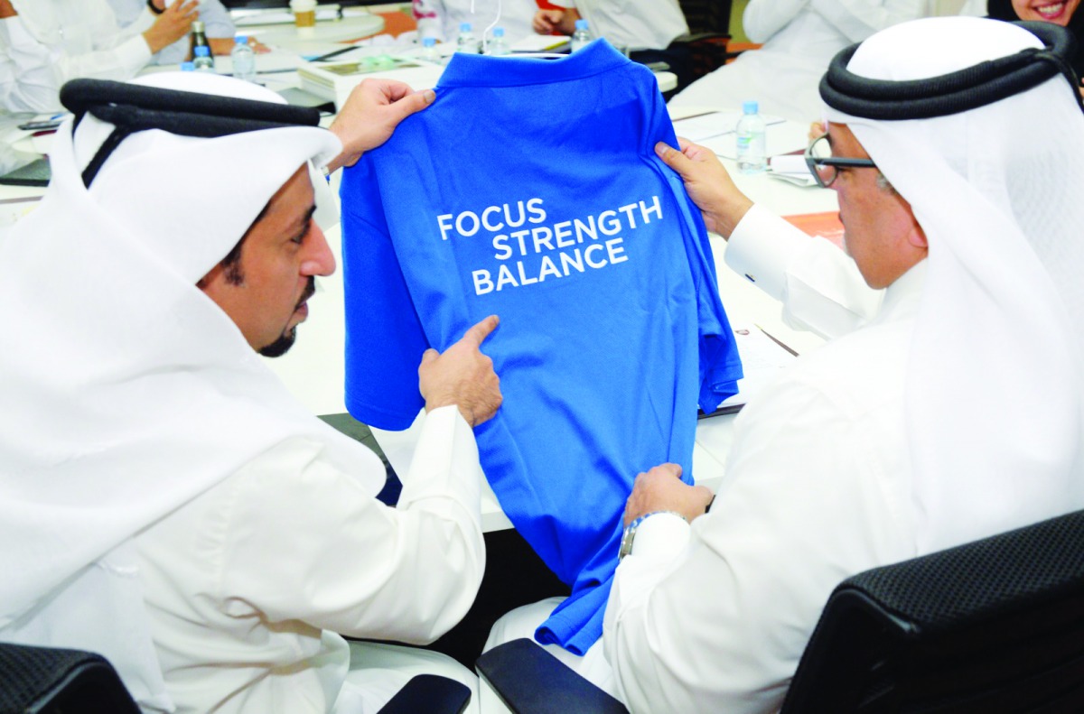Mohammed Abdulrahman Al Jaber (left), Chairman for International Relations of the Organising Committee of the 2018 World Gymnastics Championships, is seen with Ali Al Hitmi, President of Qatar Gymnastics Federation. 