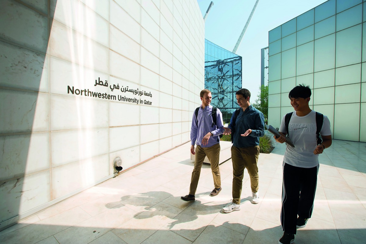 Students from Northwestern University’s home campus – (left to right) Dylan Gresik, Bryan Lee, and Liming (Adrian) Wan – are spending a semester at the university’s campus in Qatar.
