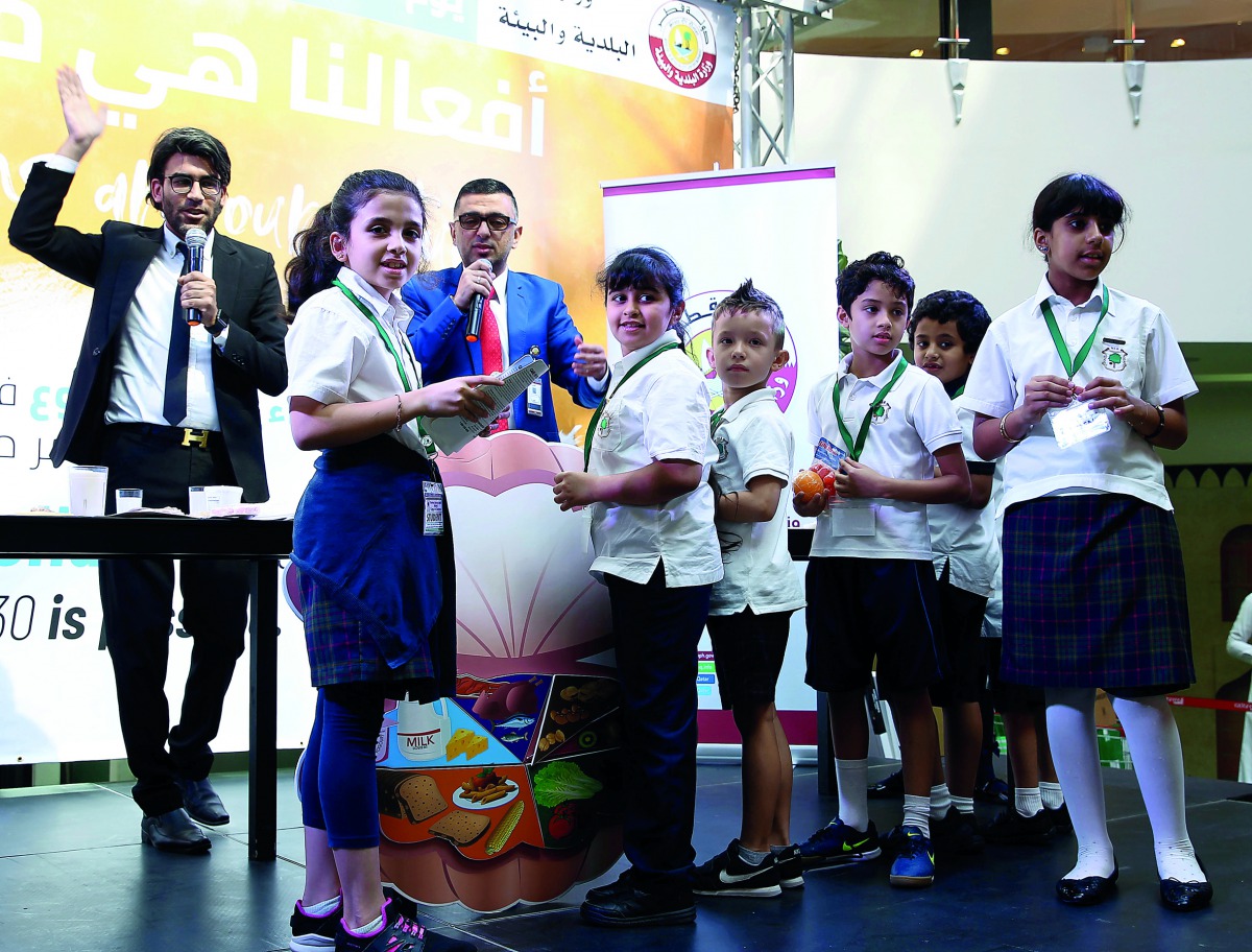 The students attending an food awareness programme on World Food Day event held in the Ezdan Mall, Gharaffa, yesterday. Pic: Qassim Rahmatullah / The Peninsula
