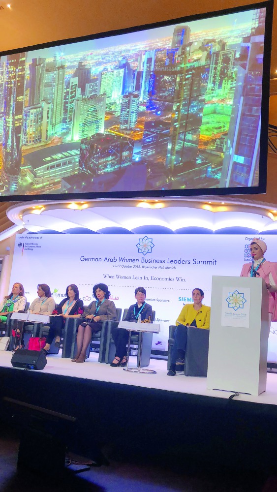 Aisha Alfardan, Vice-Chairwoman of Qatari Businesswomen’s Association (QBWA), with other business leaders at the ‘German-Arab Women Business Leaders Summit’ in Munich, Germany, yesterday.