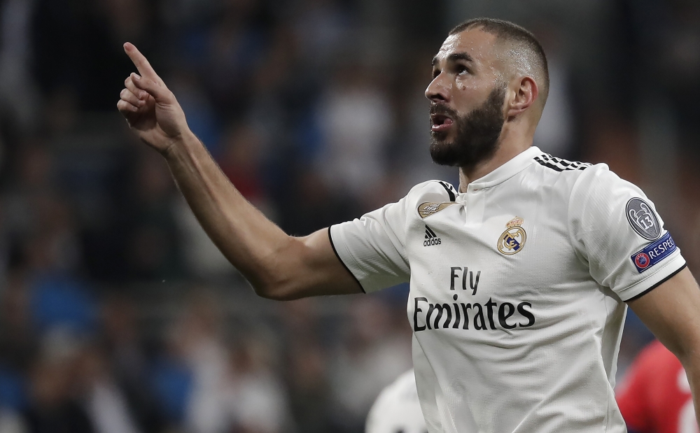 Karim Benzema of Real Madrid celebrates his goal during the UEFA Champions League match between Real Madrid and Viktoria Plzen at the Santiago Bernabeu on October 23, 2018 in Madrid, Spain. Burak Akbulut - Anadolu Agency