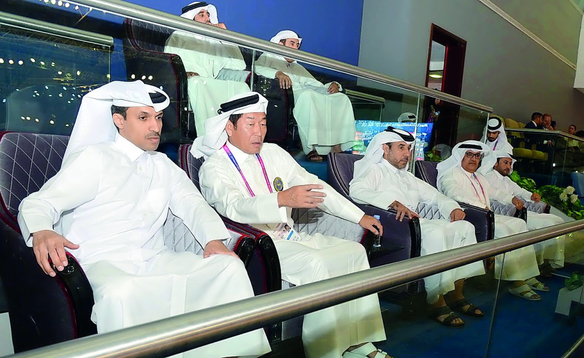 FROM LEFT: The Secretary-General of Qatar Olympic Committee, Jassim Al Buainain, International Gymnastics Federation President, Morinari Watanabe, Vice-President of the Qatar Olympic Committee, Dr. Thani Abdulrahman Al Kuwari and President of Qatar Gymnas