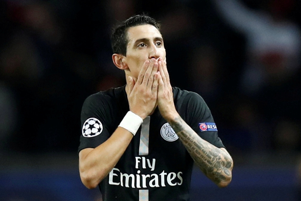 Paris St Germain's Angel Di Maria celebrates scoring their second goal REUTERS/Christian Hartmann/File Photo
