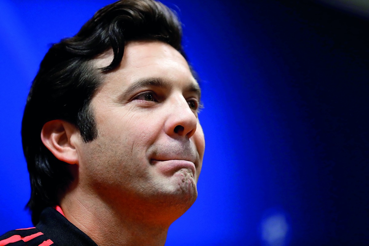 Real Madrid interim coach Santiago Solari during the press conference. Reuters/David W Cerny 
