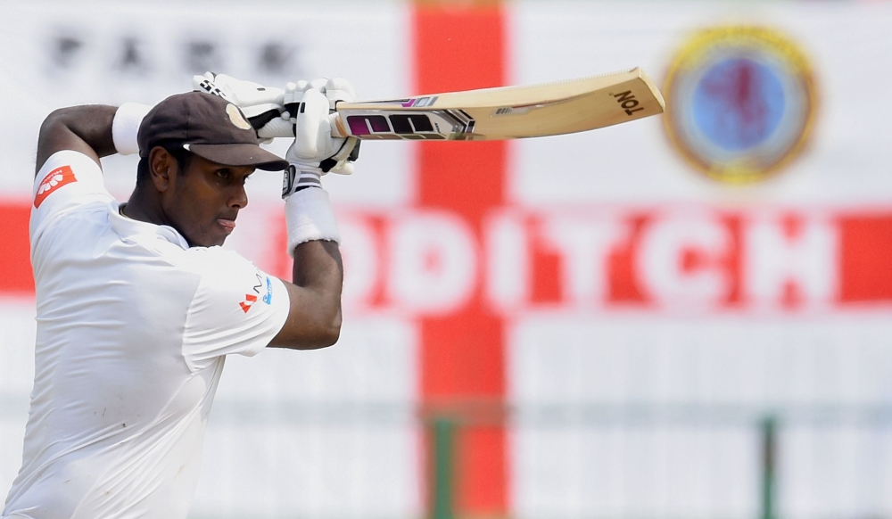 Sri Lanka's Angelo Mathews plays during the fourth day of the second Test match between Sri Lanka and England at the Pallekele International Cricket Stadium in Kandy on November 17, 2018. AFP / ISHARA S. KODIKARA