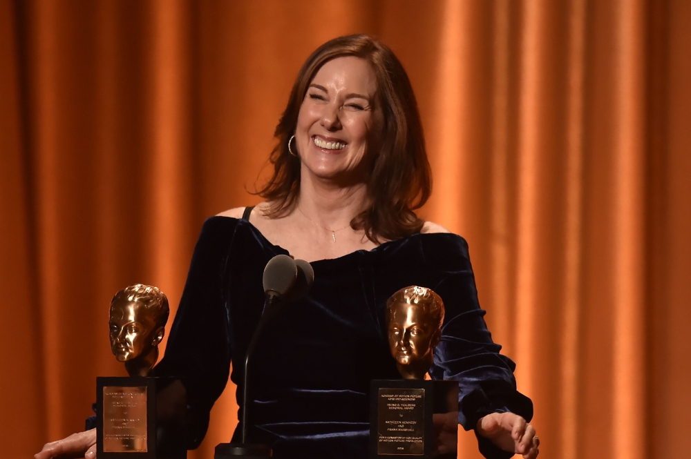 US producer Kathleen Kennedy accepts the Irving G. Thalberg Memorial Award at the 10th Annual Governors Awards gala hosted by the Academy of Motion Picture Arts and Sciences at the Dolby Theater at Hollywood & Highland Center in Hollywood, California on N