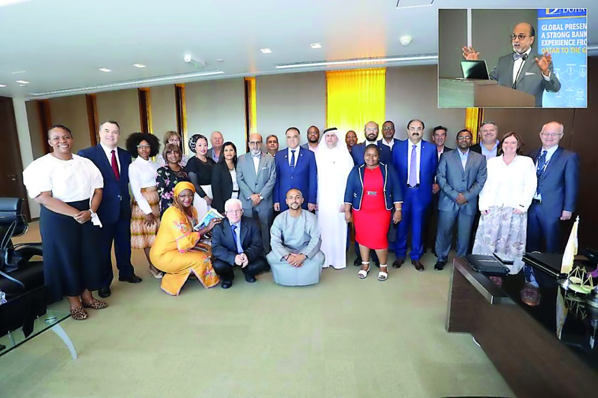 Dr R Seetharaman, Doha Bank CEO, and Ambassador of South Africa to Qatar, Faizel Moosa, along with delegation members and other officials. 