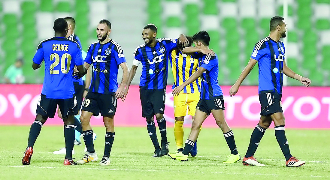 Al Sailiya players celebrate after defeating Al Gharafa in their QNB Stars League match on Saturday.