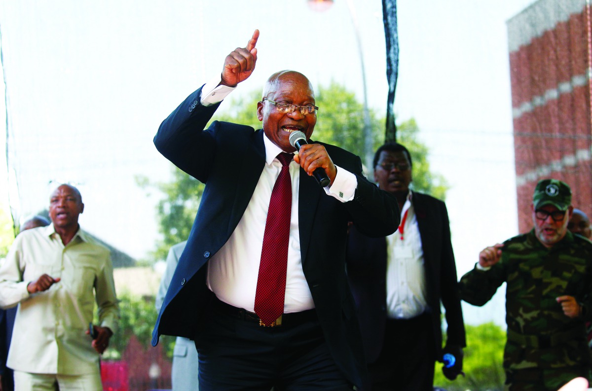 Former South African President Jacob Zuma sings to supporters after his court appearance in Pietermaritzburg, South Africa, November 30, 2018. Reuters/Rogan Ward