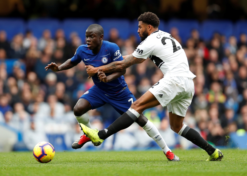 Chelsea's N'Golo Kante in action with Fulham's Cyrus Christie Action Images via Reuters/Paul Childs 