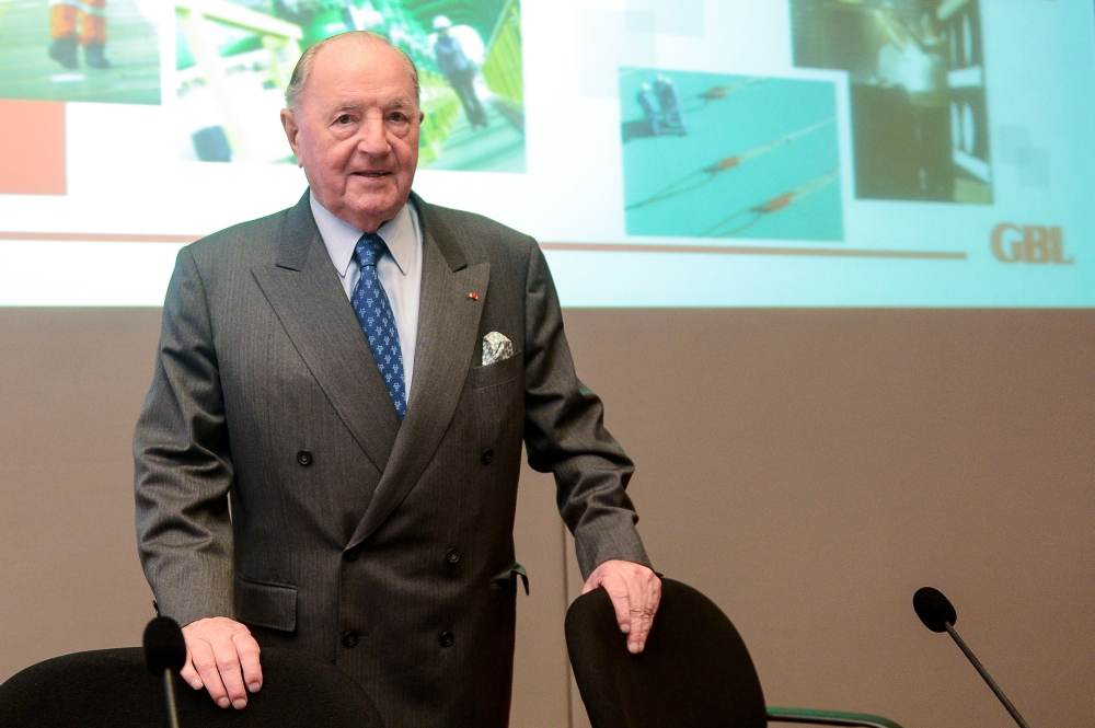 In this file photo taken on April 23, 2013 Baron Albert Frere, CEO of GBL Groupe Bruxelles Lambert, attends the ordinary general meeting of GBL (Group Bruxelles Lambert), in Brussels. / AFP / BELGA / LAURIE DIEFFEMBACQ