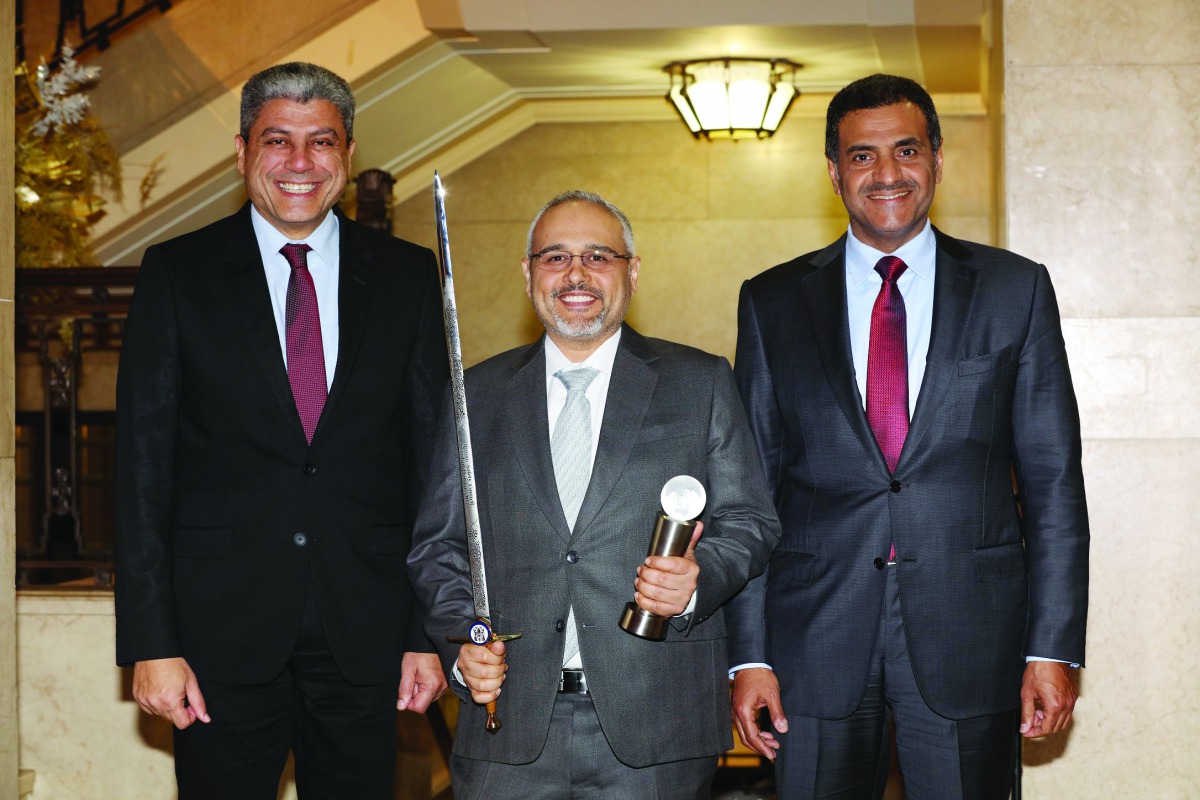 FROM RIGHT: Khalid bin Khalifa Al Thani, Qatargas CEO; Abdurrahman Mohamed Al Mulla, Shipping Manager; and Alaa Abu Jbara, Chief Operating Officer – Commercial and Shipping, at the Sword and Globe of Honour Awards ceremony in London.