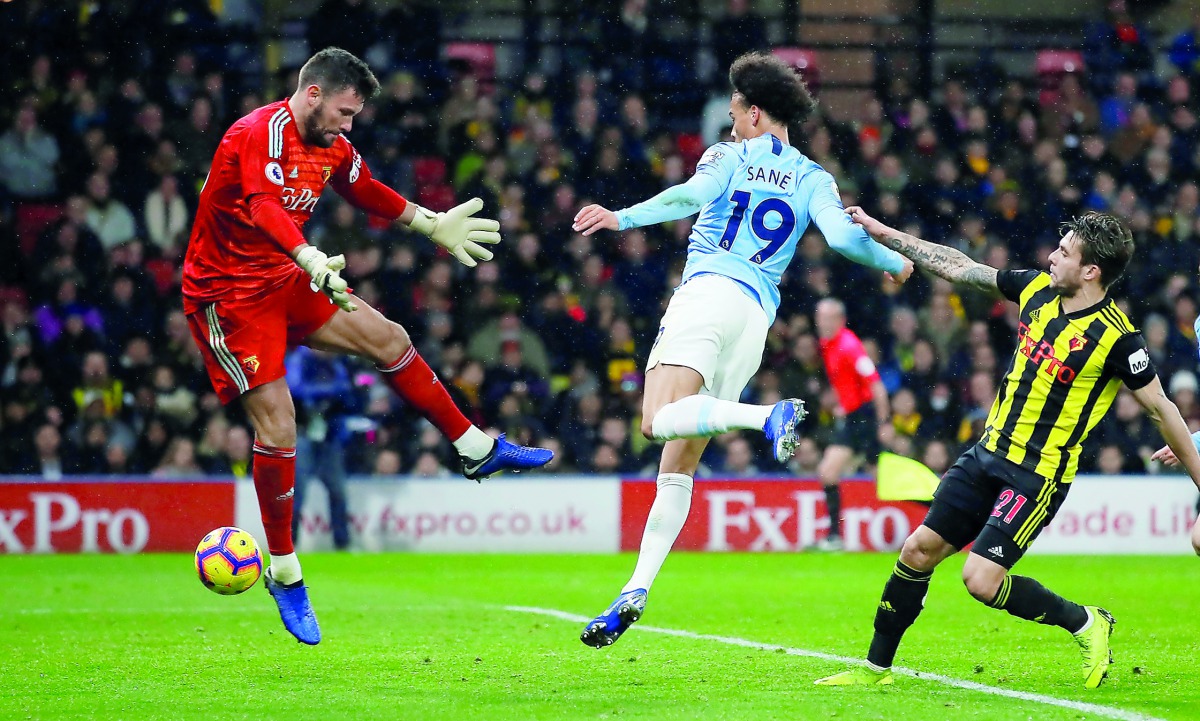 Manchester City's Leroy Sane scores their first goal. Reuters/David Klein