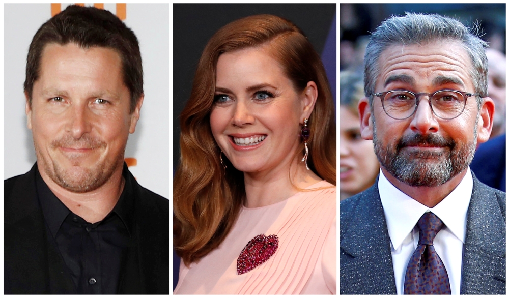 Actors Christian Bale, Amy Adams and Steve Carell of political comedy 