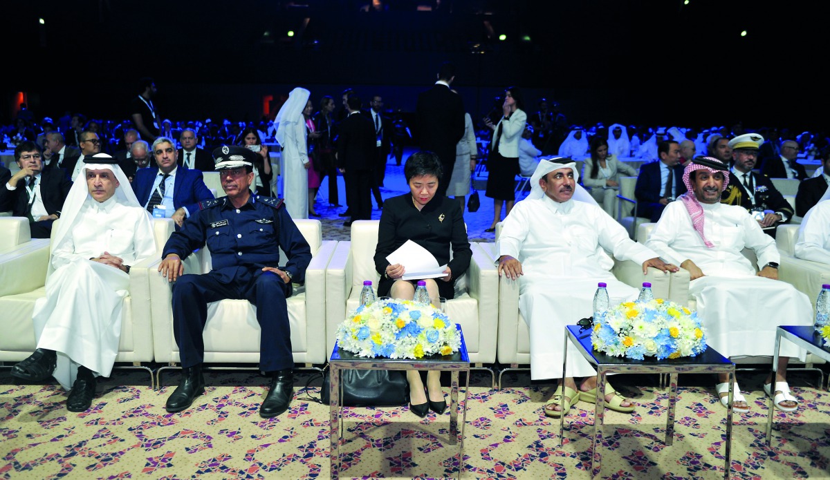 Minister of Transport and Communications, H E Jassim bin Saif Al Sulaiti  with Dr. Fang Liu,  Secretary- General of ICAO; Akbar Al Baker, Group CEO, Qatar Airways and other officials on the opening of ICAO 5th Global Aviation Training and TrainAir Plus Sy