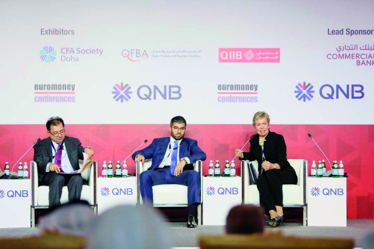 Dr Leonie Lethbridge (right), EGM, Chief Operating Officer  of Commercial Bank, speaking during the panel discussion at Euromoney Qatar Conference, yesterday