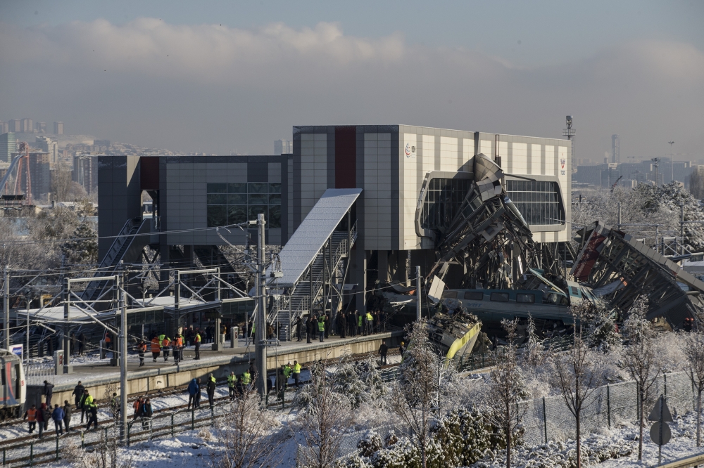 Crash site is seen after high-speed train crashed in Turkish capital Ankara on December 13, 2018. (Ali Bal?kç? - Anadolu Agency )