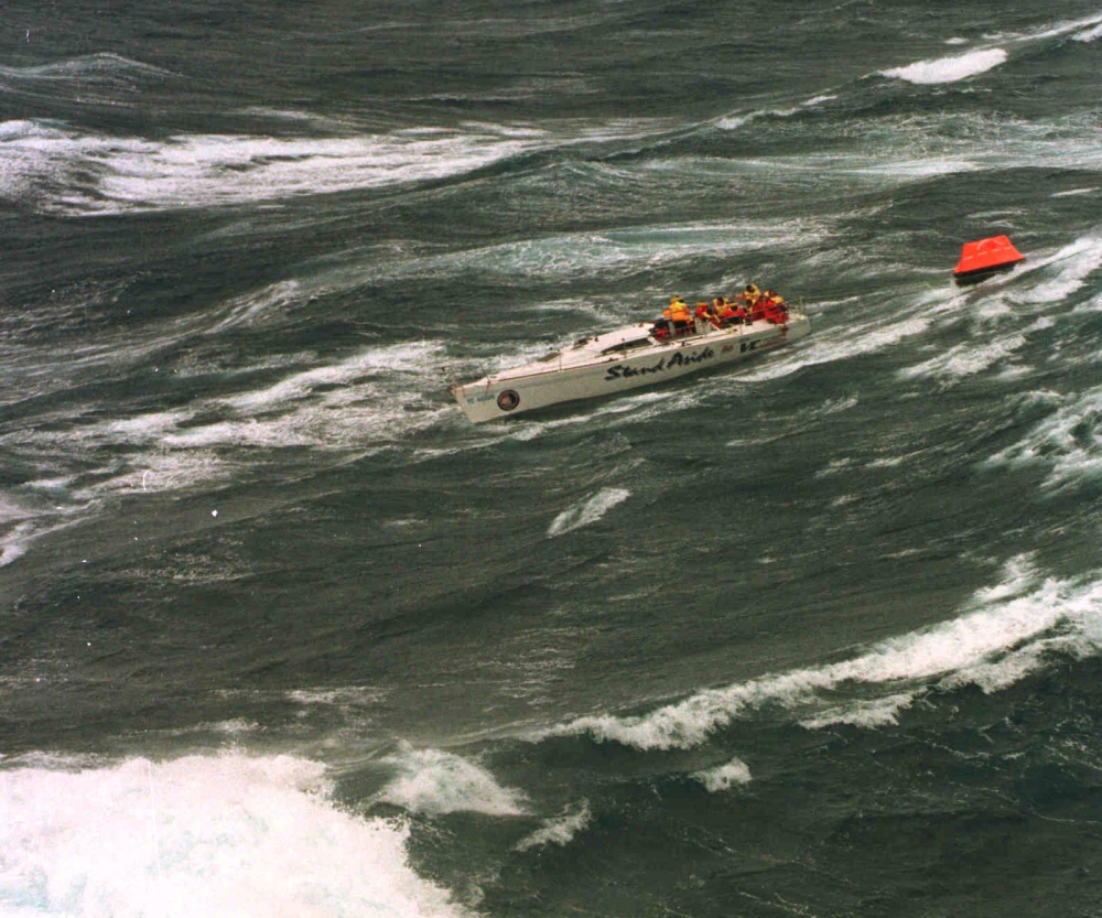 In this file photo taken on December 27, 1998 the injured crew of demasted Australian yacht 