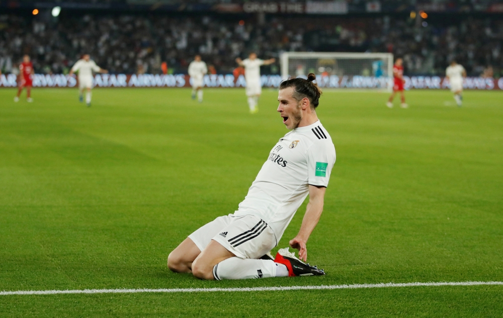  Real Madrid's Gareth Bale celebrates scoring their second goal. Reuters/Andrew Boyers