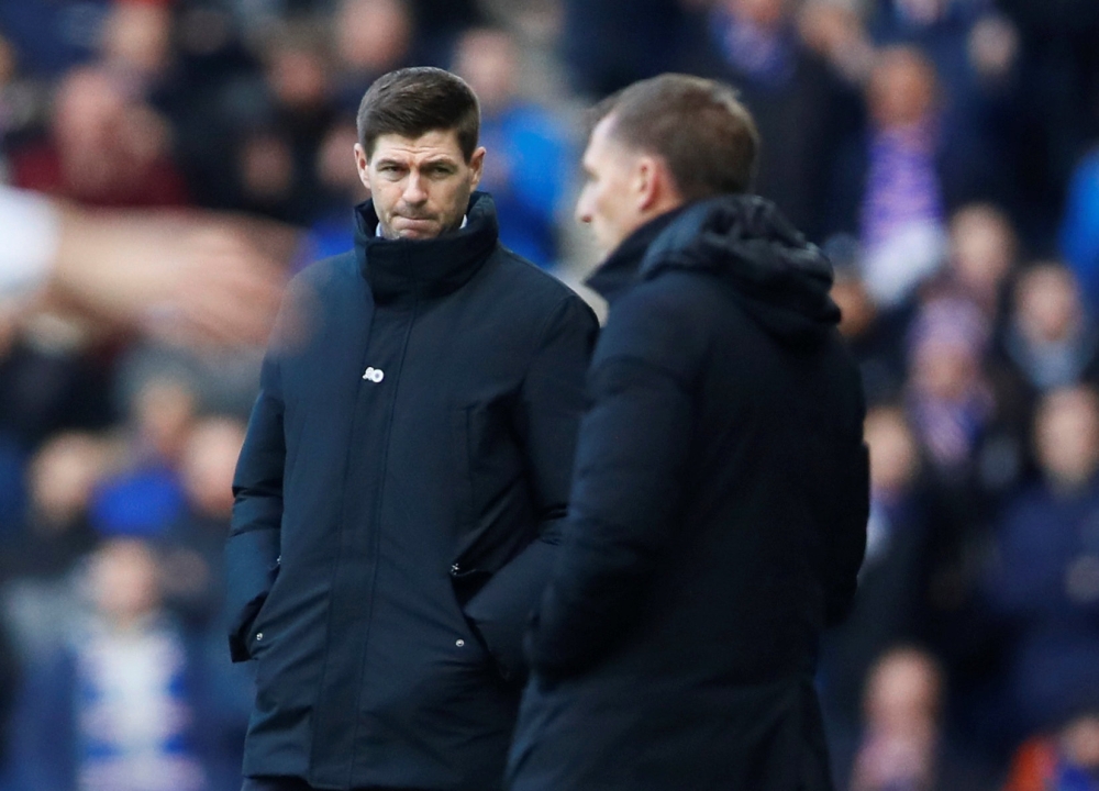 Celtic manager Brendan Rodgers and Rangers manager Steven Gerrard during the match Action Images via Reuters/Jason Cairnduff