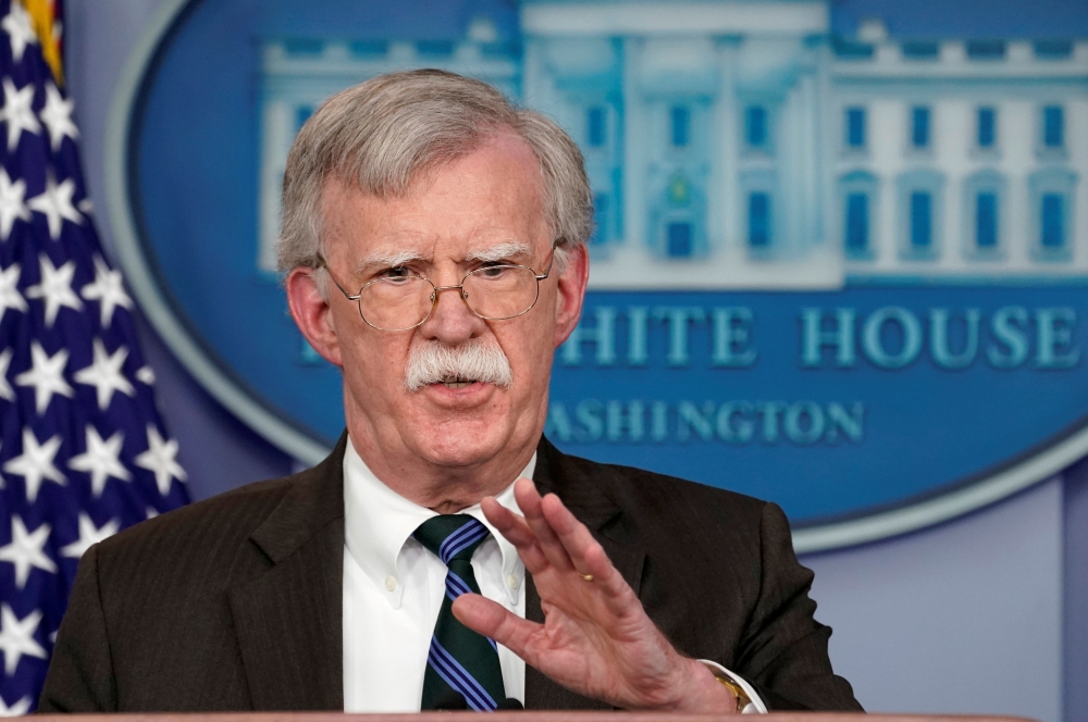 FILE PHOTO: U.S. President Donald Trump's national security adviser John Bolton speaks during a press briefing at the White House in Washington, U.S., November 27, 2018. REUTERS/Kevin Lamarque
