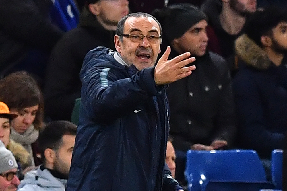 Chelsea's Italian head coach Maurizio Sarri gestures on the touchline during the English Premier League football match between Chelsea and Southampton at Stamford Bridge in London on January 2, 2019.   AFP / Ben STANSALL