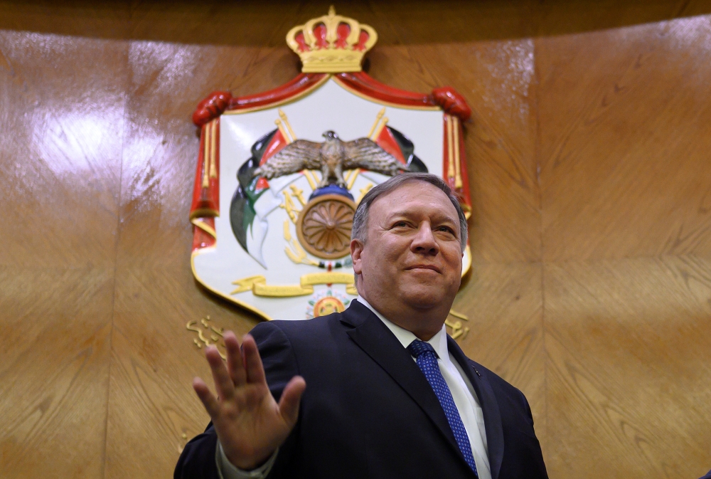 U.S. Secretary of State Mike Pompeo gestures during a news conference with Jordanian Foreign Minister Ayman Safadi at the start of a Middle East tour in Amman, Jordan, January 8, 2019. Andrew Caballero-Reynolds/Pool via REUTERS