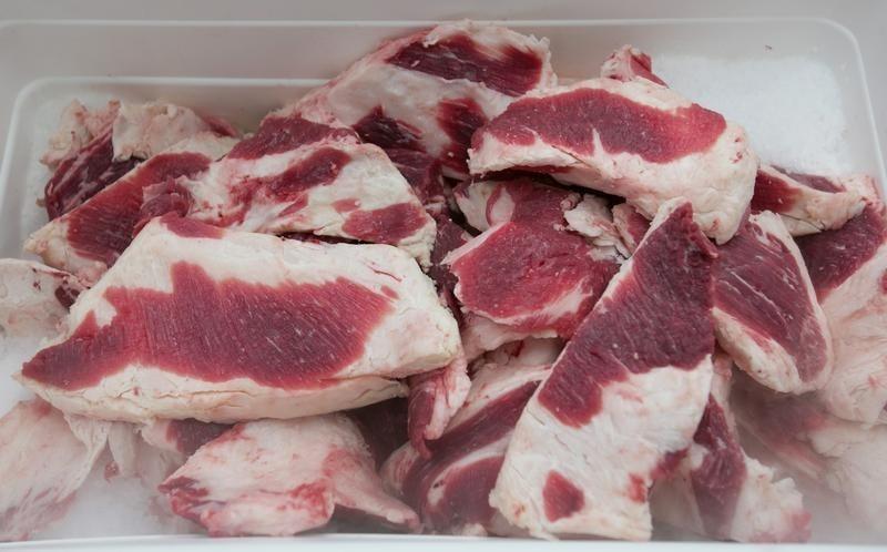 Boneless beef trimmings that average about 70% fat from which lean, finely textured beef (LFTB) is created from is pictured at the Beef Products Inc (BPI) facility in South Sioux City, Nebraska November 19, 2012. Reuters/Lane Hickenbottom 