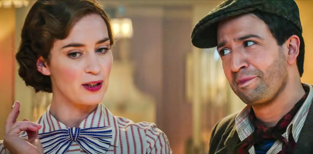Still of Emily Blunt and Lin-Manuel Miranda from the movie Mary Poppins Returns.