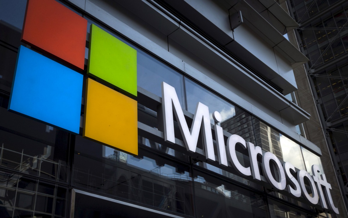 A Microsoft logo is seen on an office building in New York City, July 28, 2015. Reuters/Mike Segar
 
