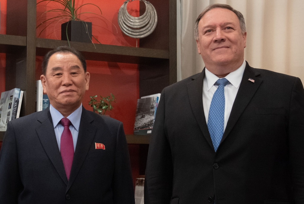 US Secretary of State Mike Pompeo welcomes North Korean Vice-Chairman Kim Yong Chol prior to a meeting in Washington, DC, January 18, 2019. AFP / Saul Loeb 