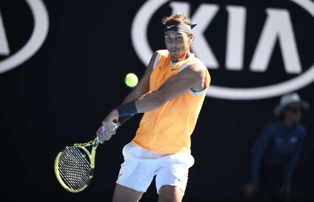 Rafael Nadal of Spain in action against Tomas Berdych (not seen) of Czech Republic during Australian Open 2019 Men's Singles match in Melbourne, Australia on January 20, 2019. (Recep ?akar - Anadolu Agency)