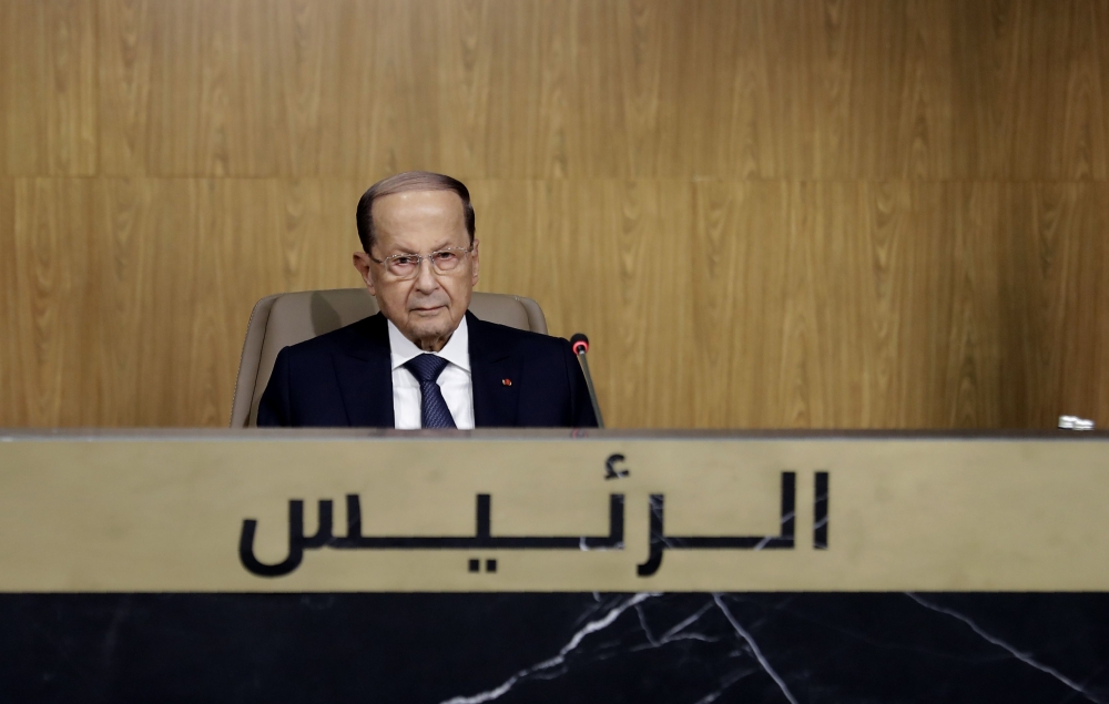 Lebanese President Michel Aoun hosts a regional economic summit in the Lebanese capital Beirut, on Januray 20, 2019. / AFP / JOSEPH EID
