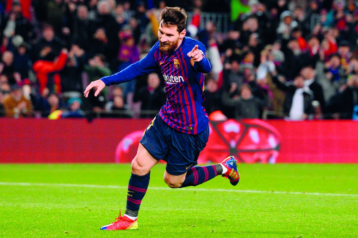 Barcelona's Argentinian forward Lionel Messi celebrates after scoring during the Spanish League football match between Barcelona and Leganes at the Camp Nou stadium in Barcelona on January 20, 2019. AFP / Josep Lago

